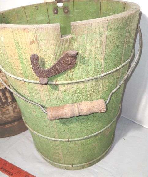 Old-Fashioned Hand-Crank Ice Cream Maker and Quaker Metal Tin