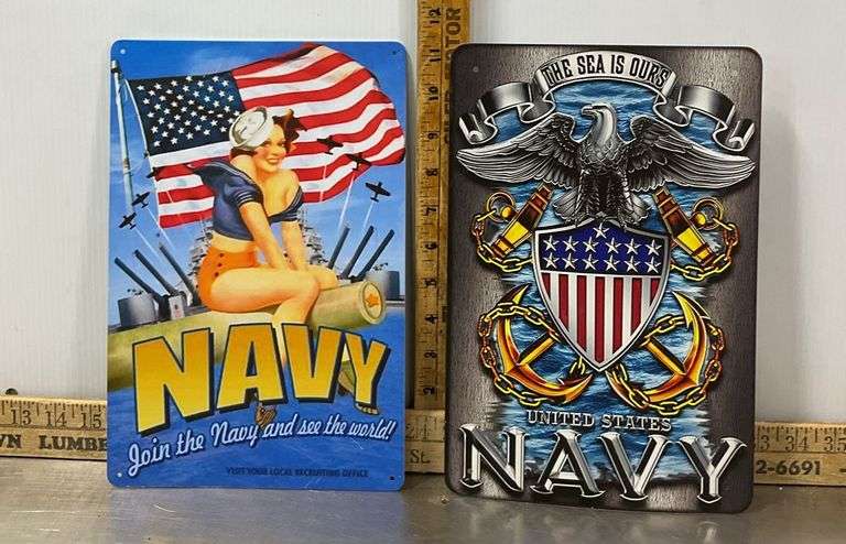 Pair of Navy 8” x 12” Tin Signs