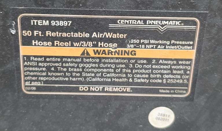 50Ft Retractable Air/Water Hose Reel  w/3/8 Hose