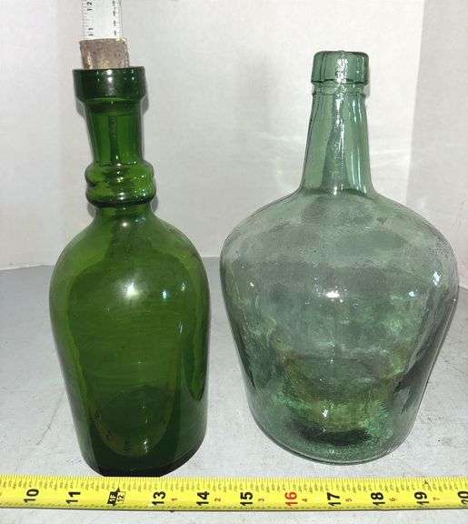 Two Primitive Green Wine Bottles
