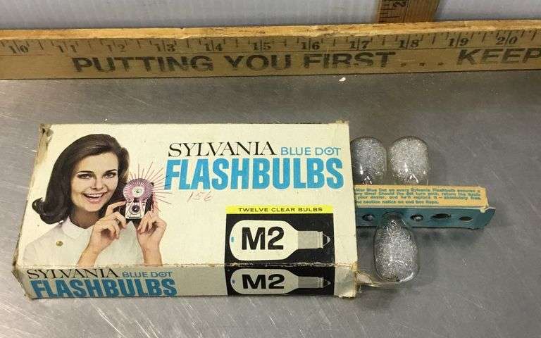 Kodak Brownie Hawkeye Camera, Kodak Flash Holder and Sylvania Flashbulbs