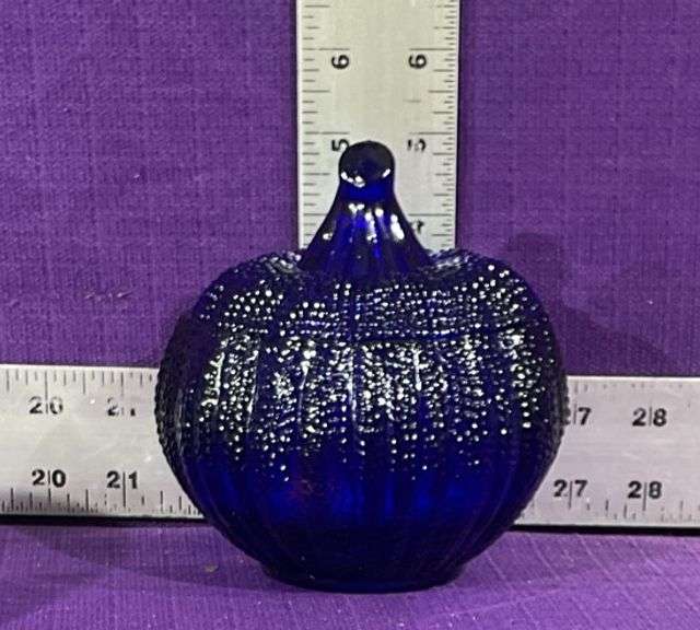 Vintage Cobalt Blue Pumpkin Dish W/ Lid