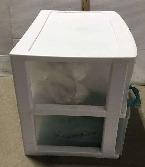 2-Drawer Sterilite Storage With White String Lights - Some Lights Have Power When Plugged In