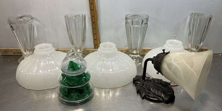 3 Matching Glass Lamp Shades, Sundae Ice Cream Glasses, Wall Light & Tree Candy Glass