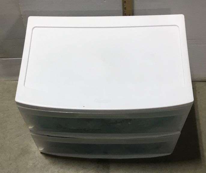 2-Drawer Sterilite Storage With White String Lights - Some Lights Have Power When Plugged In