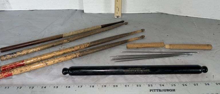 Pair of Vintage Wood Drum Sticks, Manley & Company Clothing, Hats, Shoes Detroit, Michigan Advertise