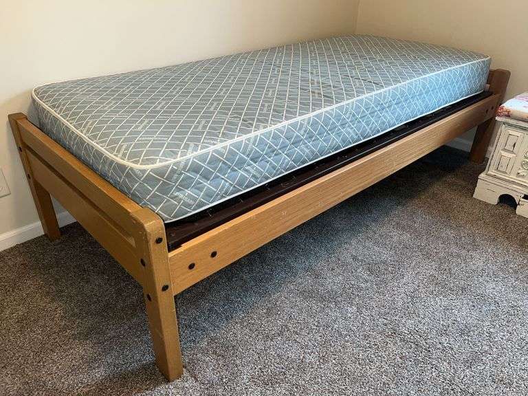 Wooden Twin Bed Frame, Spring & Mattress - Bring Tools for Disassembling