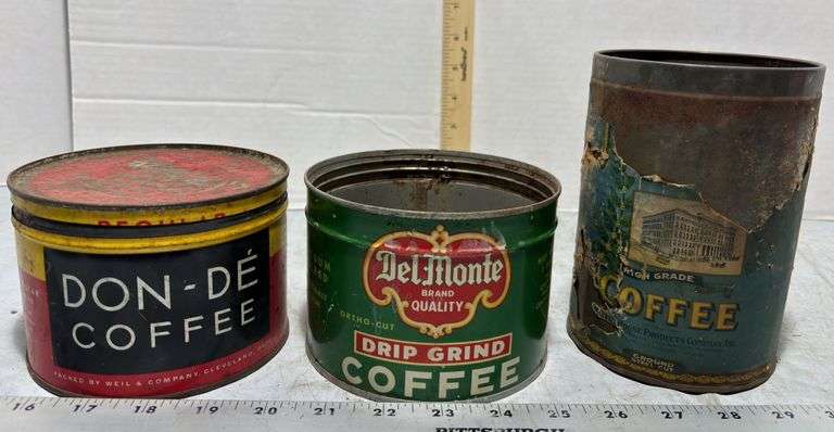 Don-De Coffee Metal Tin, Maxwell House Coffee Tin & Del Monte Brand Quality Drip Grind Coffee Tin