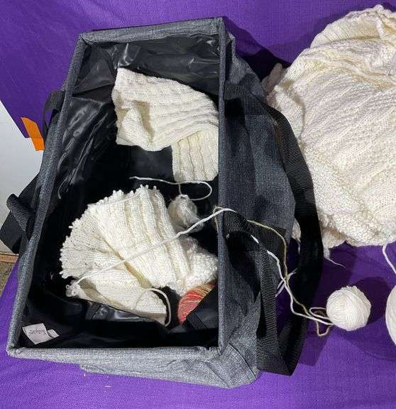 Collection of Yarn & Started Projects W/ Tote