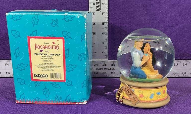 Vintage Pocahontas & John Smith Musical Rotating Snow Globe