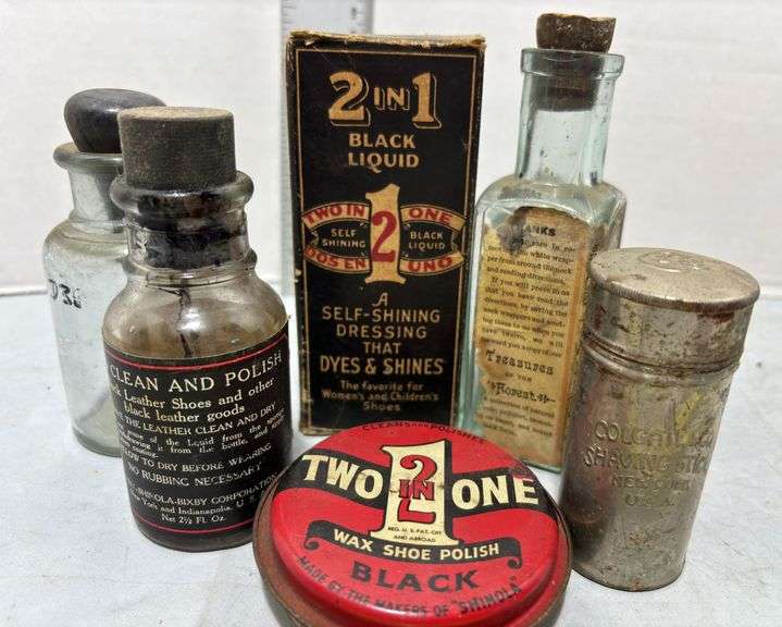 Vintage Shoe Shine Bottles & Colgate Shaving Stick Tin
