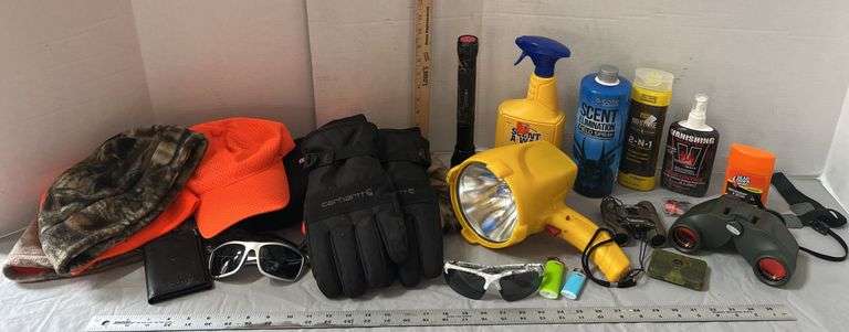 Winchester Binoculars, Scent Elimination Sprays, Carhartt Gloves & Various Hunting Gear