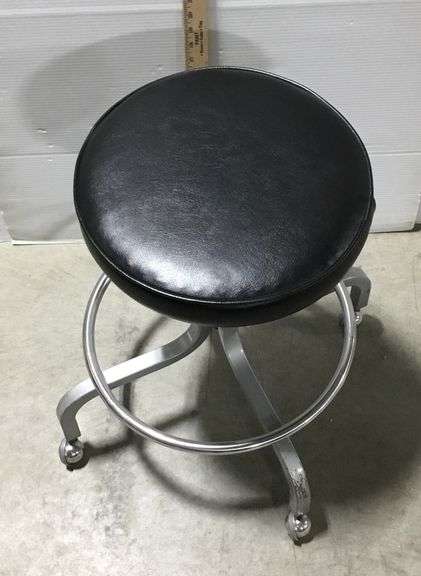 Black Leather Stool on Wheels