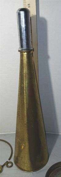 Antique Brass Fog Horn, Ring of Large Skeleton Keys & 4" Frying Pan