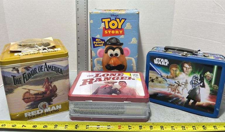 Red Man Golden Blend Tin w/ Belt Buckle, Toy Story Mr Potato Head, The Lone Ranger & Star Wars Metal