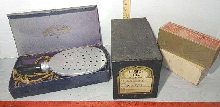 Vintage Medical Devies and Metal File Box