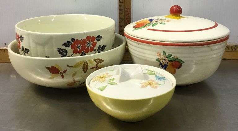1940’s Bake Oven Dish, Sugar Bowl, and 2 Hall’s Superior Mixing Bowls