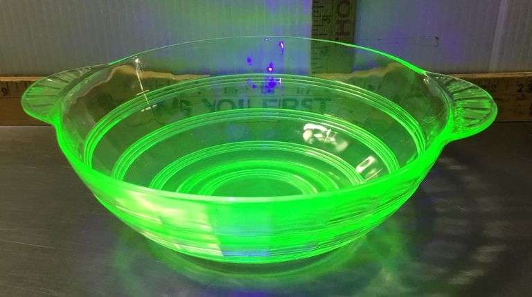 Green Depression Uranium Glass Handled Bowl