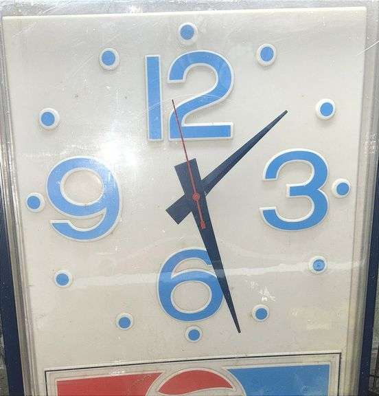 1970's Pepsi Lighted Clock Sign- 42”T  X 30"W X 8” D, Lights Up + Clock Works