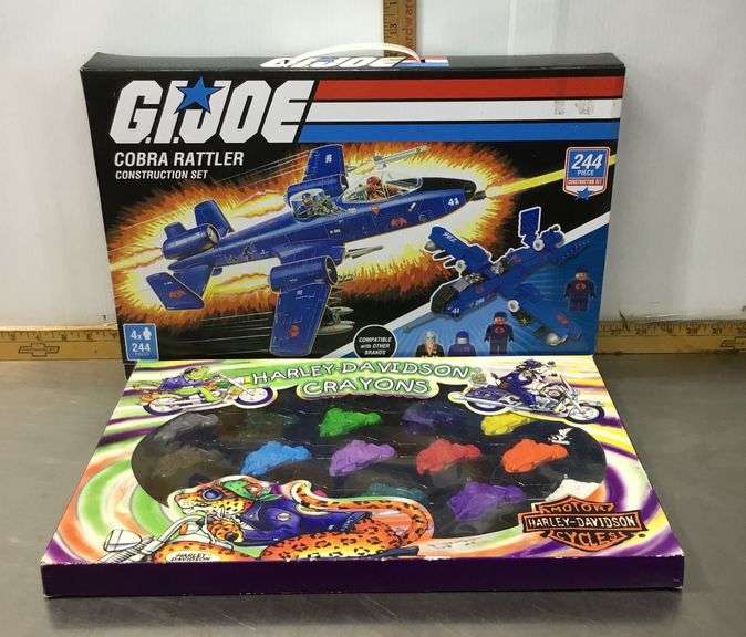 G.I.Joe Cobra Rattler Construction Set and Harley Davidson Crayons