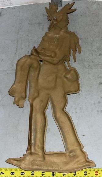 21" Tall Cast Metal Native American Wall Art