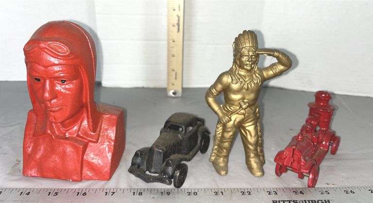 Cast Iron Coin Bank Lucky Lindy Charles Lindbergh Airplane Pilot, Cast Iron Car, Vintage Cast Iron I