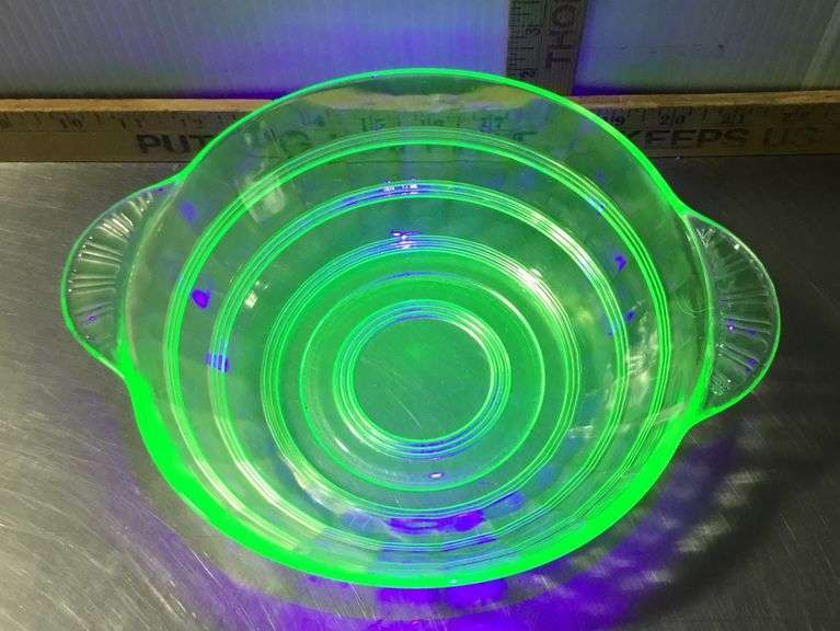 Green Depression Uranium Glass Handled Bowl