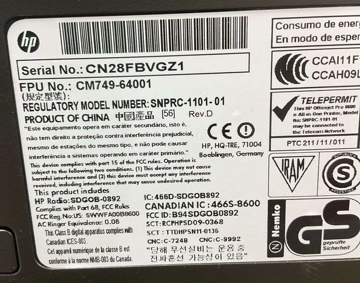 HP Officejet Pro 8600 Printer (powers on)