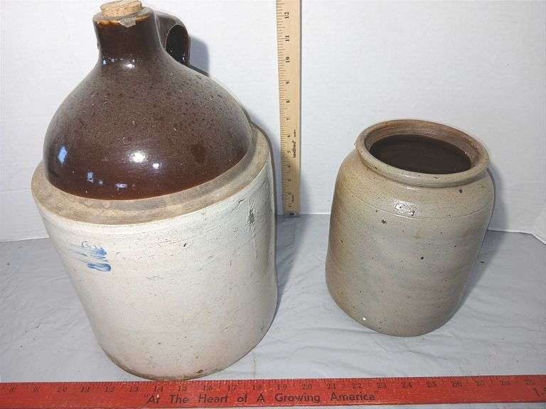 Salt-Glazed Stoneware Whisky Jug and Oyster Jar