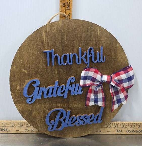 Thankful, Grateful, Blessed Hanging Door Sign