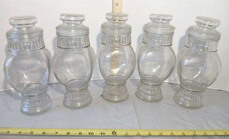 Five Clear Glass Candy Jars