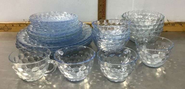Service Of 4 Anchor Hocking Fire-King Sapphire Blue Bubbles