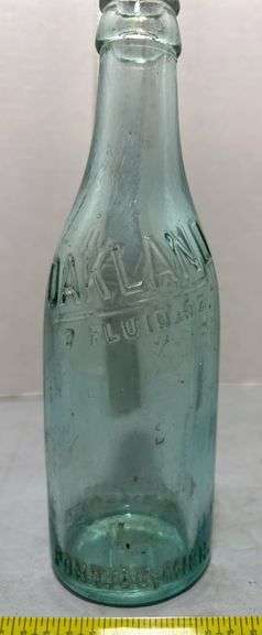 Oakland Pontiac Green Glass Bottle & Orange Crush Soda Glass Bottle