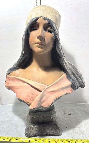 Signed 19th Century Hand Painted Composition Bust