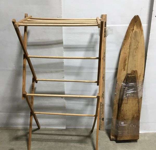 Small Folding Drying Rack and Vintage Wood Ironing Board