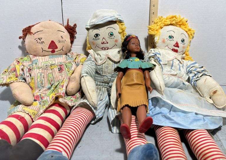 American Indian Doll & Homemade Raggedy Ann & Andy Dolls