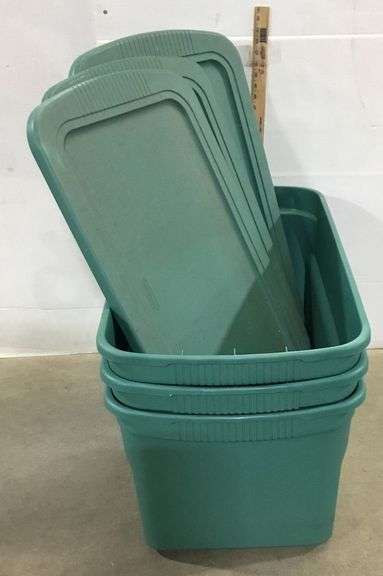 (3) Large Green Sterilite Totes With Lids