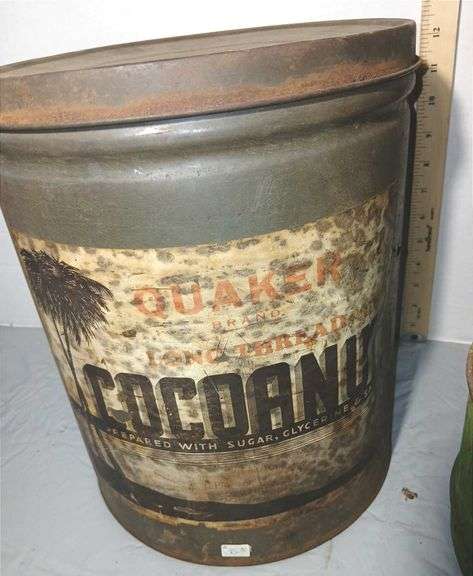 Old-Fashioned Hand-Crank Ice Cream Maker and Quaker Metal Tin