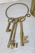 Antique Brass Fog Horn, Ring of Large Skeleton Keys & 4" Frying Pan