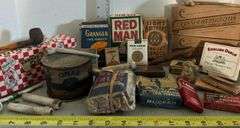 Old Gold Straight Cigarettes, Omar Tobacco Container, Red Man Tobacco & Many Other Tobacco Items