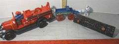 Cast Iron Goat Pulling Cart, Fire Truck & Log