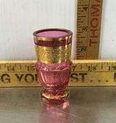 L.E. Smith Amber Glass Boot and Moser Cranberry Glass Toothpick Holders