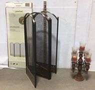 Pleasant Hearth 4 Panel Fire Screen and Wood Tiered Candle Holder