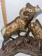 “Devil Mountain Rams” Resin & Faux Bronze Pantina Sculpture- Dick Idol Collection by Big Sky Carvers