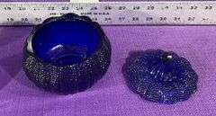 Vintage Cobalt Blue Pumpkin Dish W/ Lid