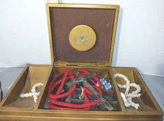 Two-Tiered Jewelry Box Containing Rosaries, Necklaces & Other Jewelry
