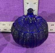 Vintage Cobalt Blue Pumpkin Dish W/ Lid