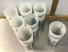 1950’s Michigan Souvenir Glasses, Soo Locks (3), Hatrwick Pines (1), Mackinac Bridge (7)