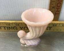 Pink Milk Glass Jeanette 3” Cornucopia Toothpick Holder
