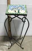 Palm Tree Tile Top Plant Stand 22” Tall 9”x9”